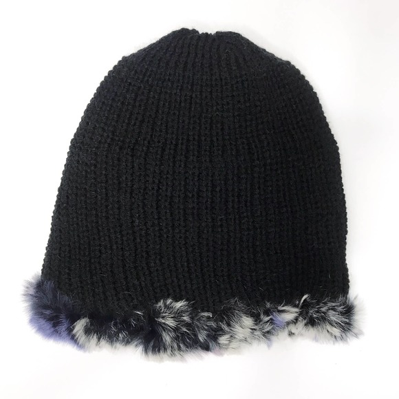 NWT Reversible Knit Beanie Genuine Fur Hat in Violet Multi Overstock MSRP $68 - Picture 4 of 6